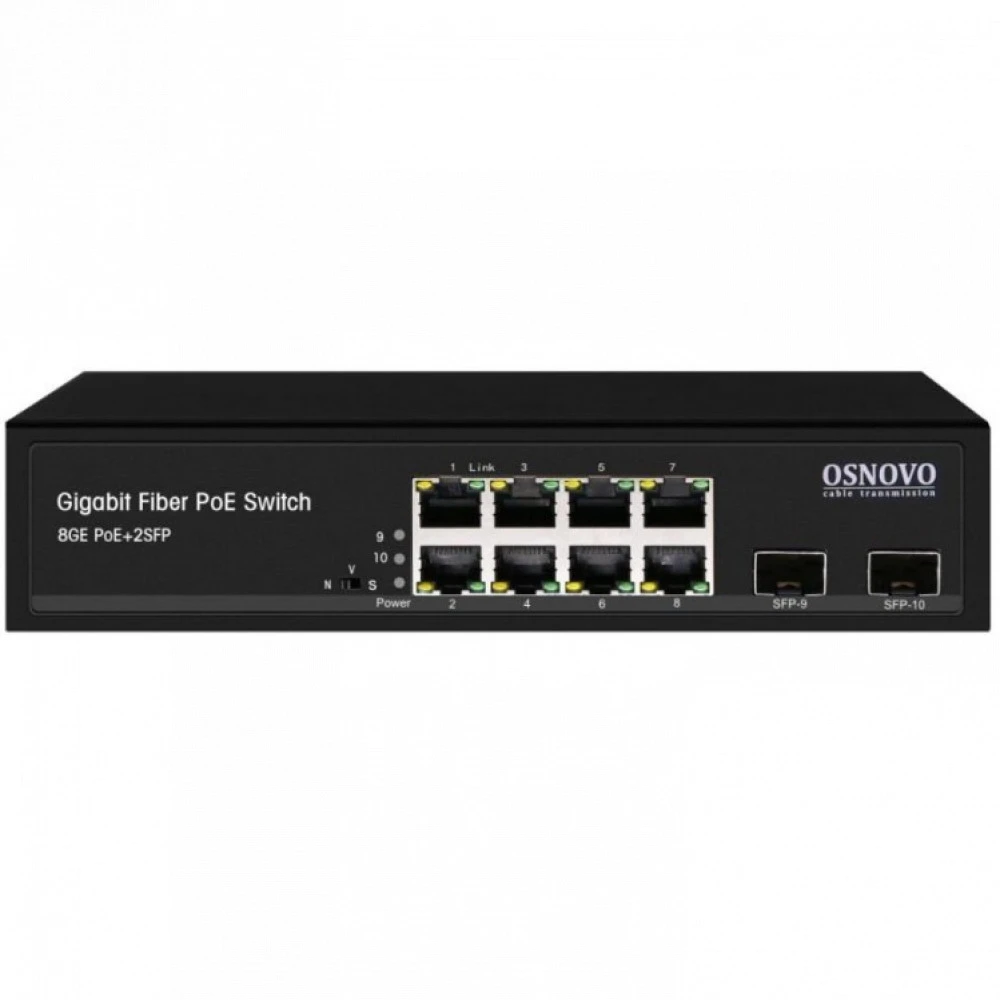 Коммутатор OSNOVO Гигабитный PoE SW-80802(150W) 1000 Base-TX (1000 мбит/с), 2 SFP порта