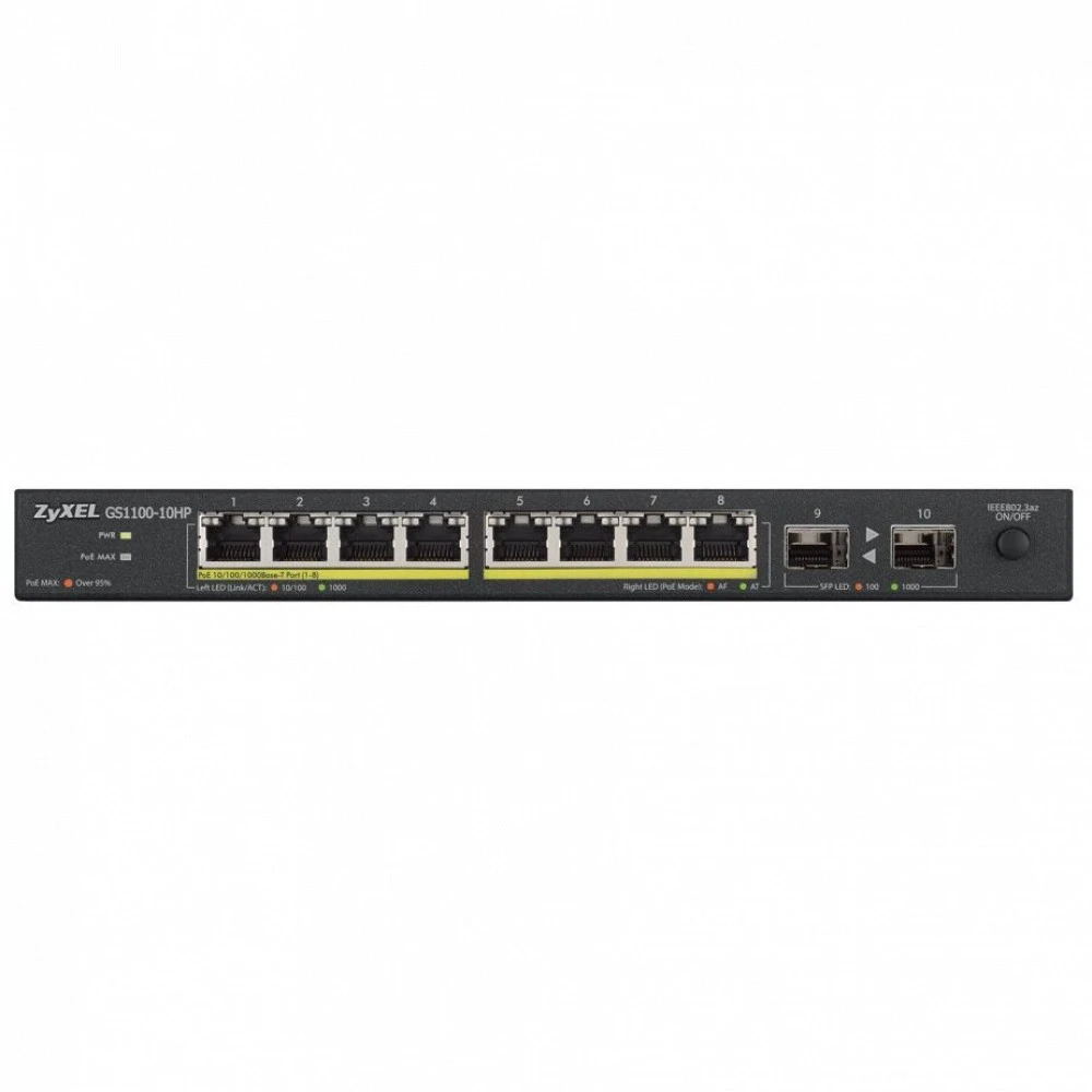 Коммутатор Zyxel GS1100-10HP GS1100-10HP-EU0102F 1000 Base-TX (1000 мбит/с), 2 SFP порта