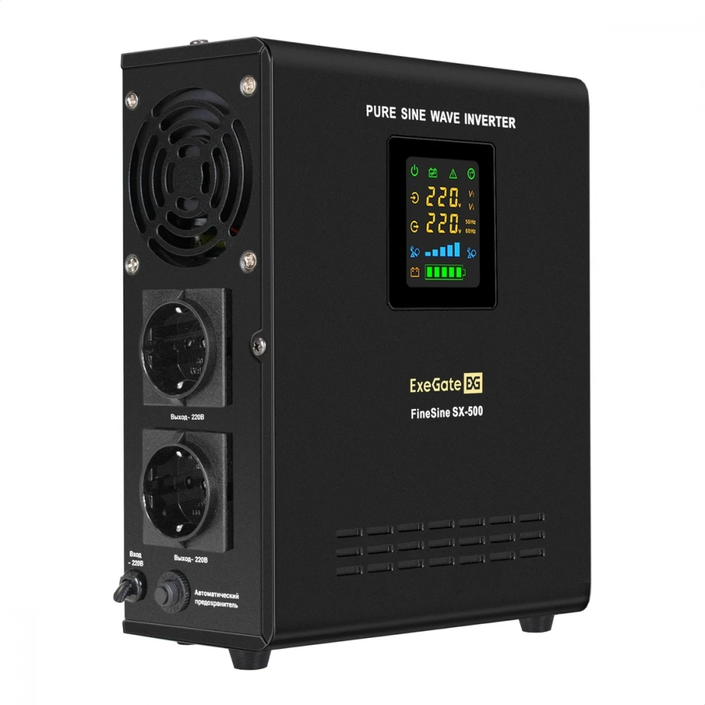 Источник бесперебойного питания ExeGate FineSine SX-500.LCD.AVR.2SH EX295995RUS Линейно-интерактивные, Напольный (Tower), 500 ВА, 300 Вт
