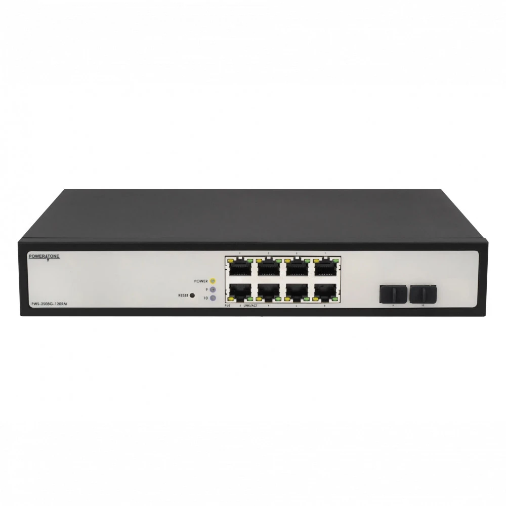 Коммутатор PowerTone 2S08G-120RM PWS-2S08G-120RM 1000 Base-T (1000 мбит/с), 2 SFP порта