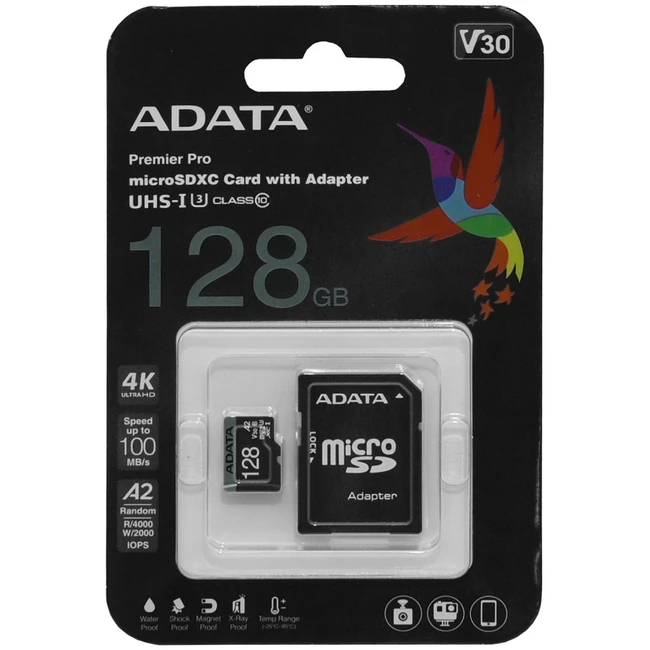 Флеш (Flash) карты ADATA microSDXC Class 10 + adapter SD AUSDX128GUI3V30SA2-RA1 128 ГБ