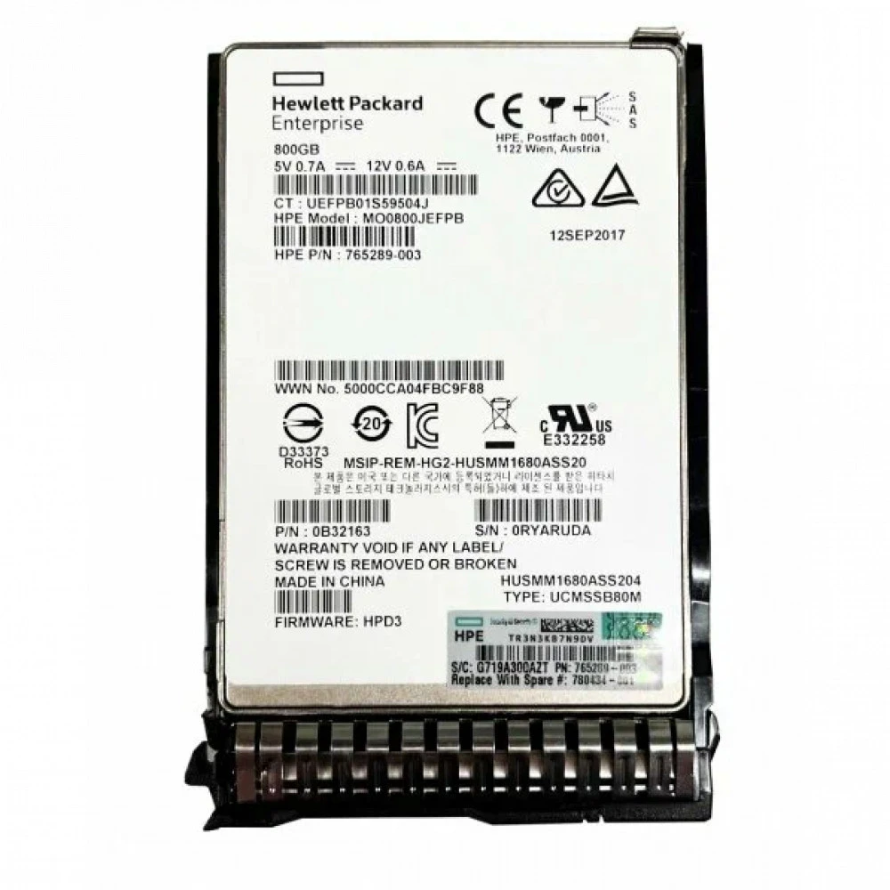 Серверный жесткий диск HPE 800GB SAS 12G Write Intensive SFF 779172-B21 2,5 SFF, 800 ГБ, SAS