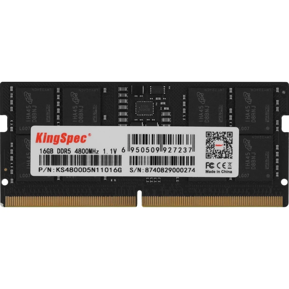 ОЗУ KingSpec DDR5 16GB 4800MHz KS4800D5N11016G SO-DIMM, DDR5, 16 Гб, 4800 МГц