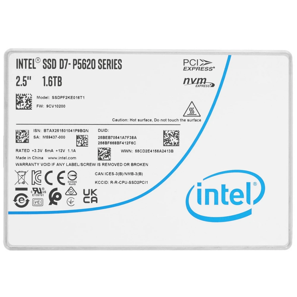 Серверный жесткий диск Intel D7-P5620 Series SSDPF2KE016T1N1 2,5 SFF, 1.6 ТБ, NVMe